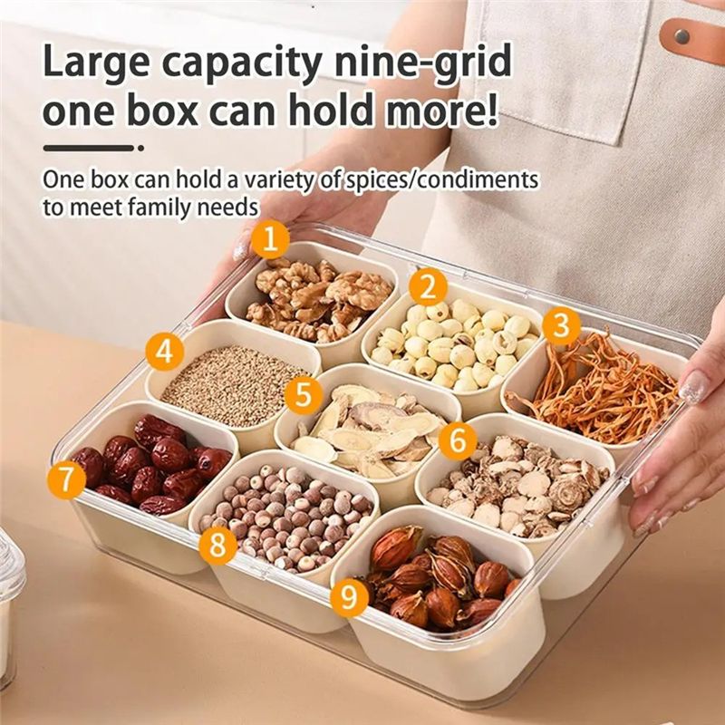 Food Snacks Box - 9 compartimenten verdeelde serveerschaal met deksel,
