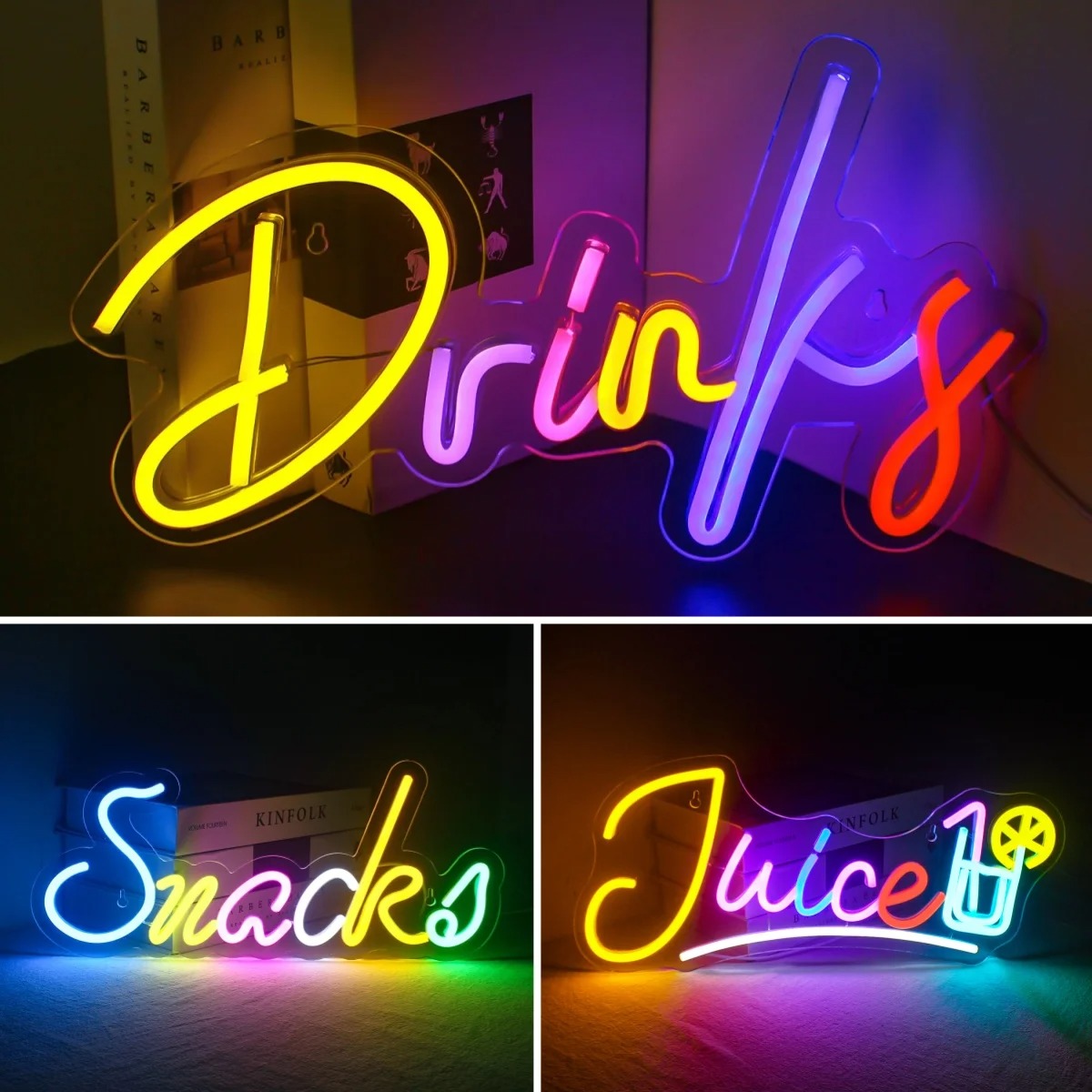 Food Snacks Background - Drankjes en snacks Bar LED-neonlichtbord USB-aangedreven