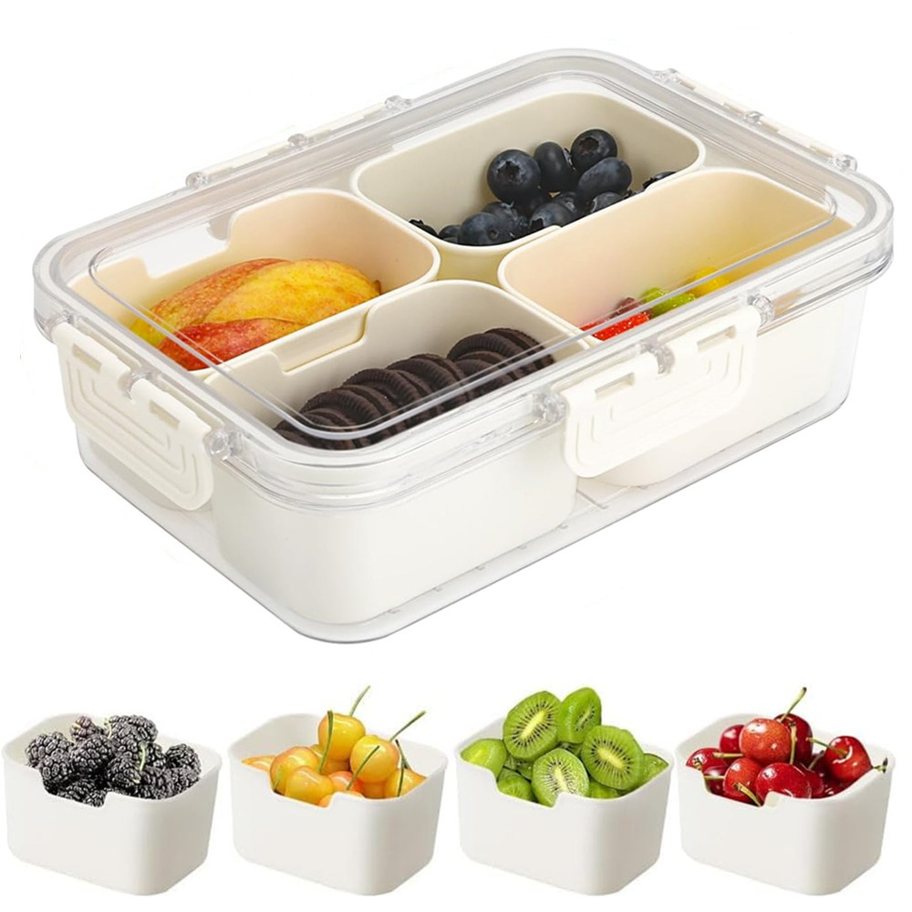 Food Snacks Box - Draagbare voedselbewaarbox, snackbox, 4 compartimenten met