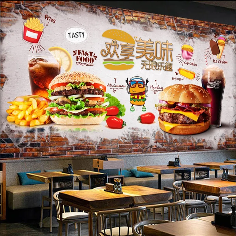 Food Snacks Background - Aangepaste tekst Burger Frieten Cola behang