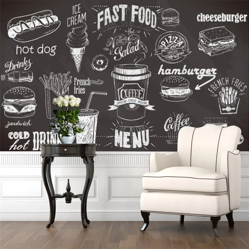 Food Snacks Background - Aangepaste handgeschilderde schoolbord fastfood behang snackbar